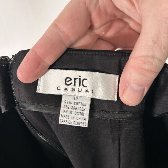 New Eric Casual Mini Skirt Women's 12 Solid Black Zip Back Short Cotton Blend - Picture 8 of 9